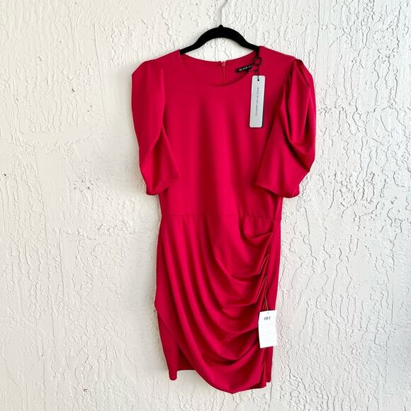 Black Halo Alexa ruched mini dress size 6 NWT red ruched - Picture 1 of 11